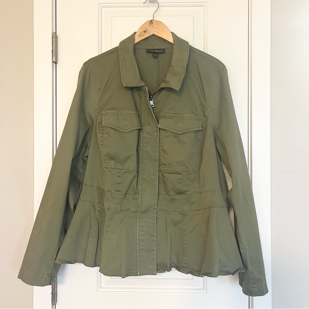 Lane Bryant olive green cropped peplum utility jacket Size 22 Gorpcore Casual - Picture 2 of 9